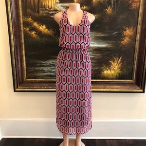 Banana Republic Red, Pink and black Geometric Maxi Dress, sz 2